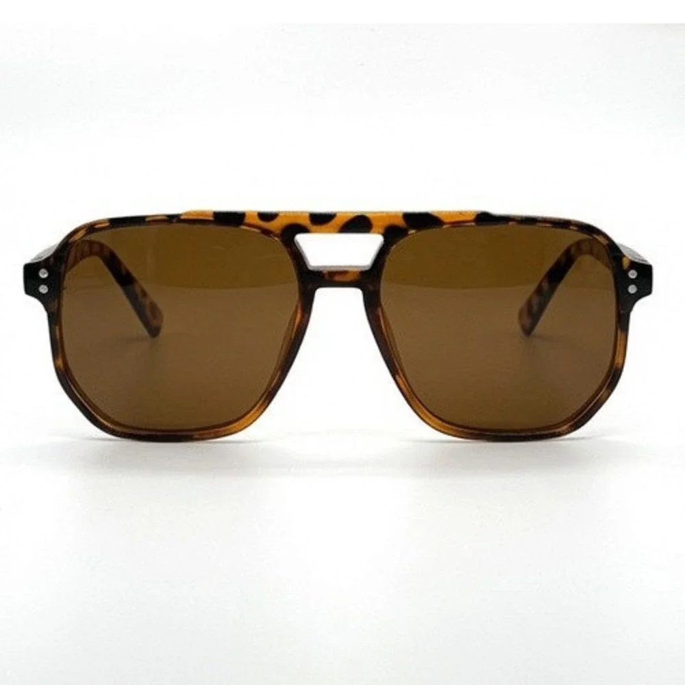 Mens Tortoiseshell Classic Sunglasses Brown Lens Square Double Bridge Retro 70s‎